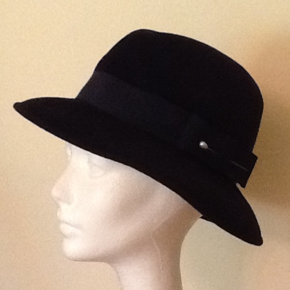 Vintage Navy Blue Velour Fedora with Hatpin - Picture 3 of 3
